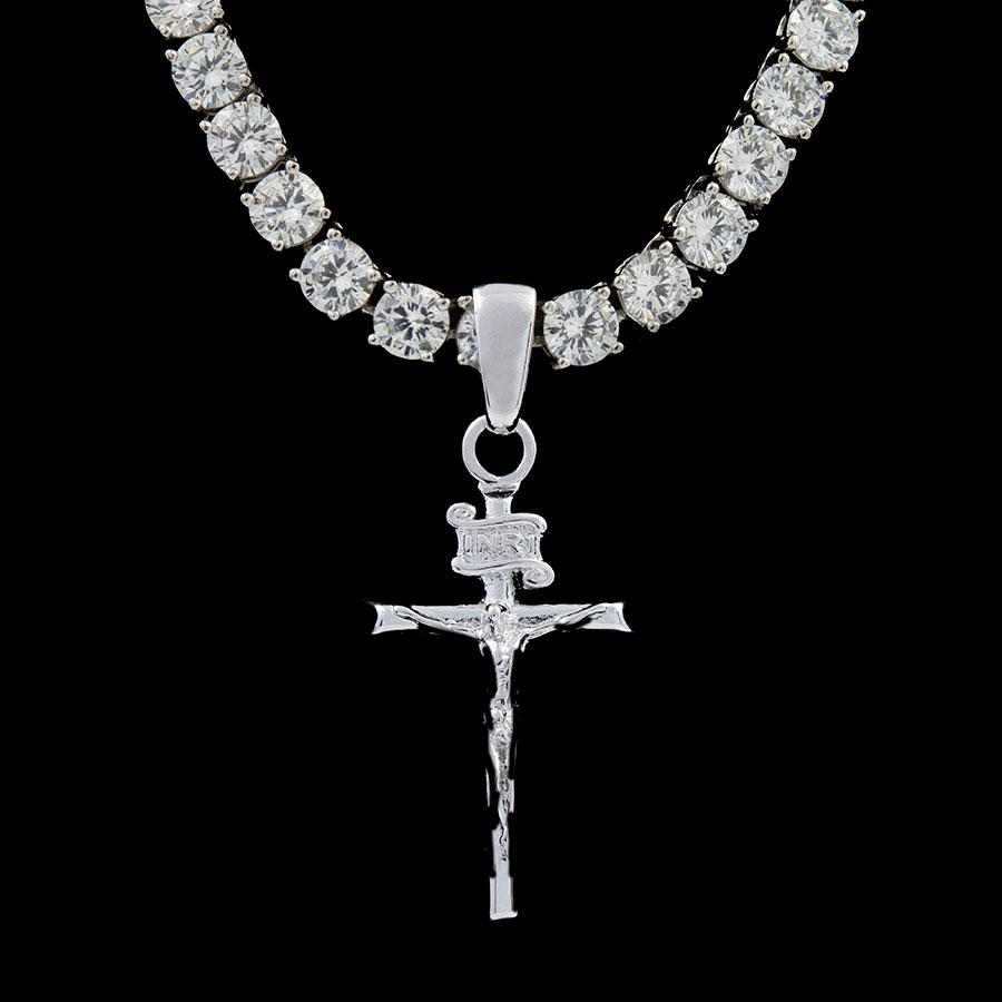 Crucifix Cross Pendant in White Gold