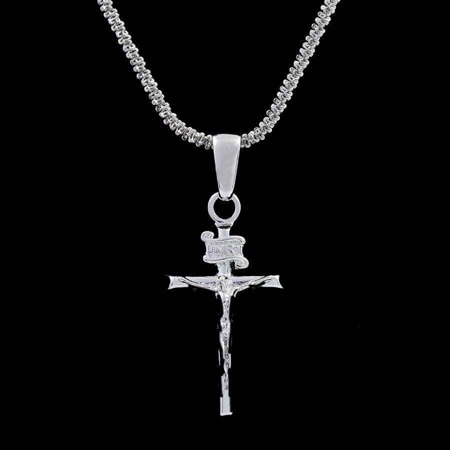 Crucifix Cross Pendant in White Gold