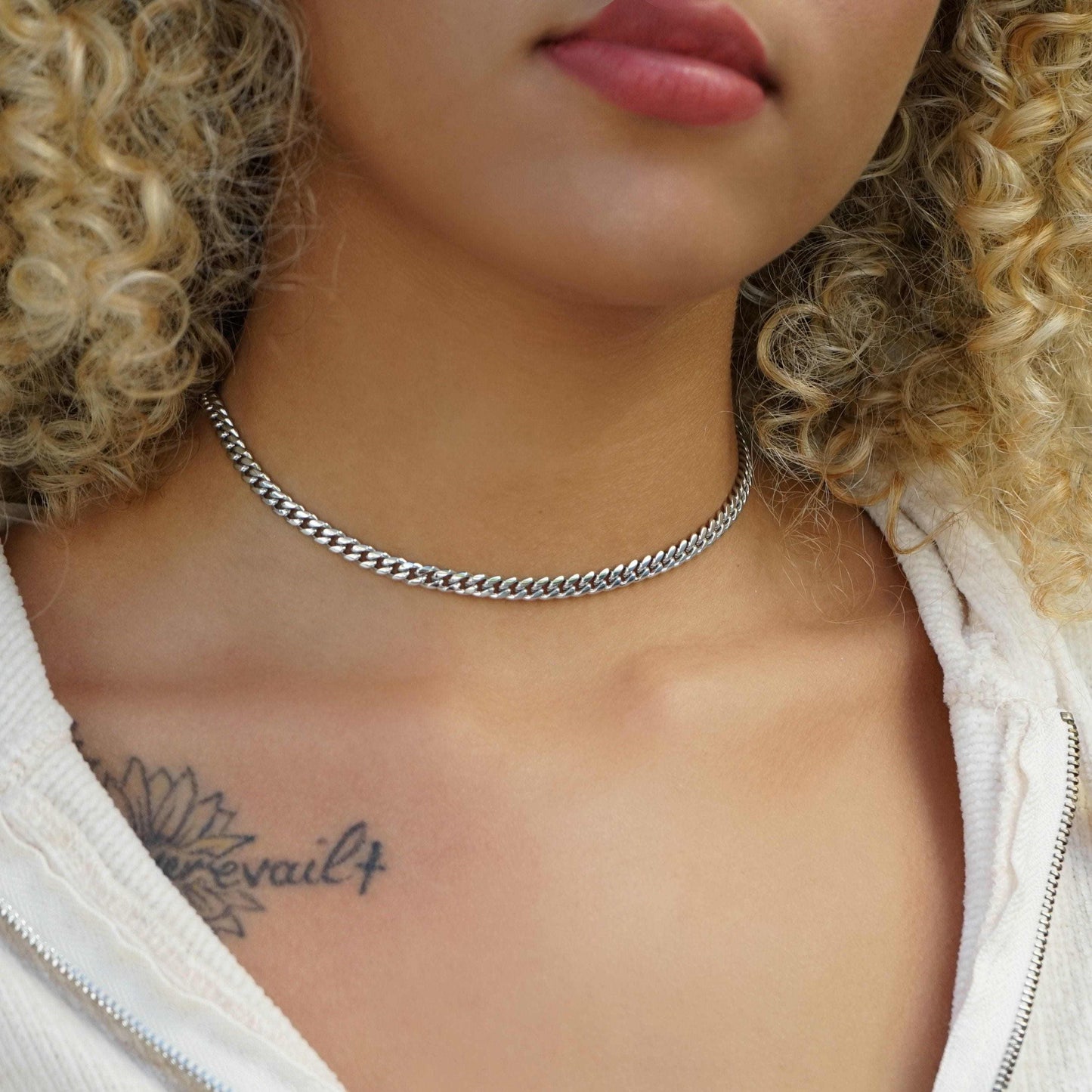 Cuban Link Choker in White Gold - 5mm