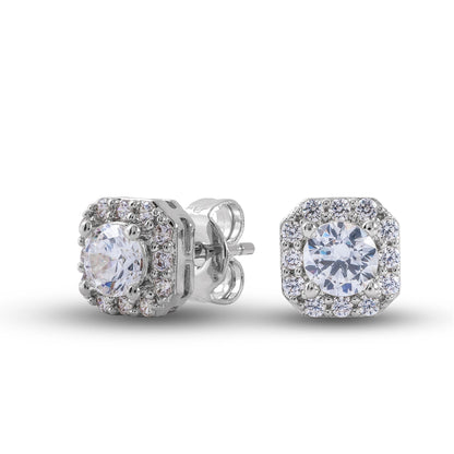 Cushion Cut Lab Grown Diamond Stud Earrings in Solid White Gold