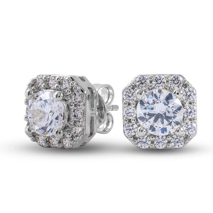 Cushion Cut Lab Grown Diamond Stud Earrings in Solid White Gold