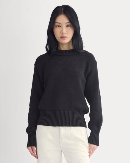 Oversized Cocoon Crew in Elevated Cotton | Black
