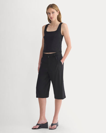 Square Tank in Stretch Linen | Black