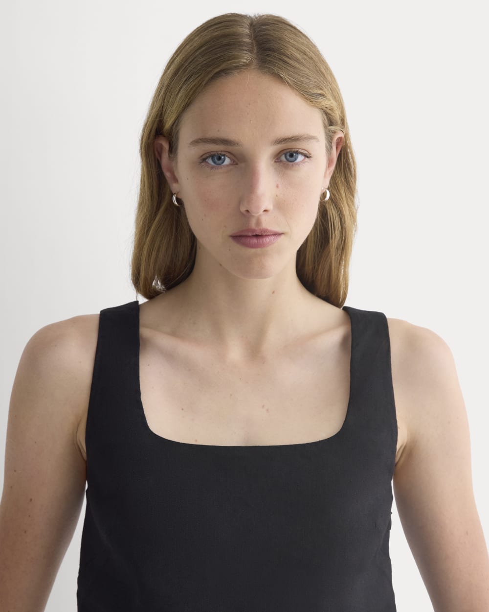 Square Tank in Stretch Linen | Black