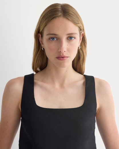 Square Tank in Stretch Linen | Black