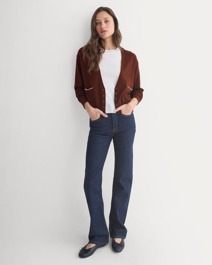 Deep V-Neck Cardigan in Cotton Merino | Whipped Cream
