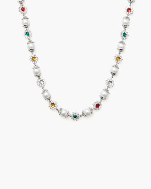 Daisy Pearl Necklace in Silver