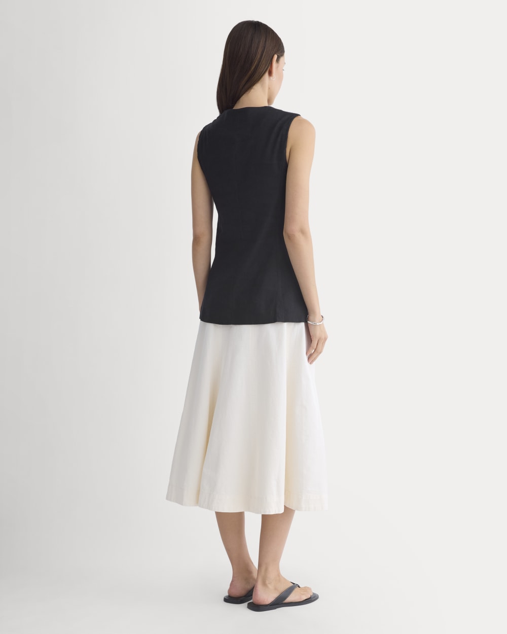 Long Vest in Stretch Linen | Black