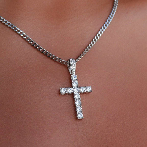 Diamond Cross Pendant in White Gold