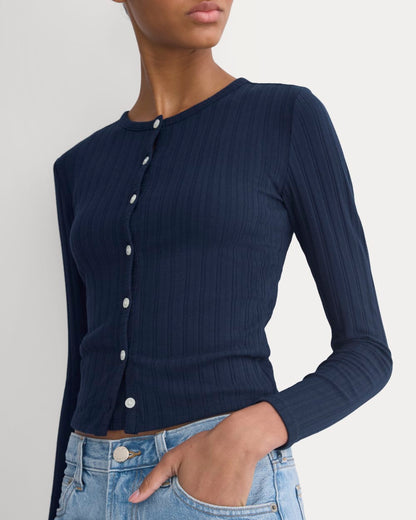 Cardigan in Pointelle | Deep Navy