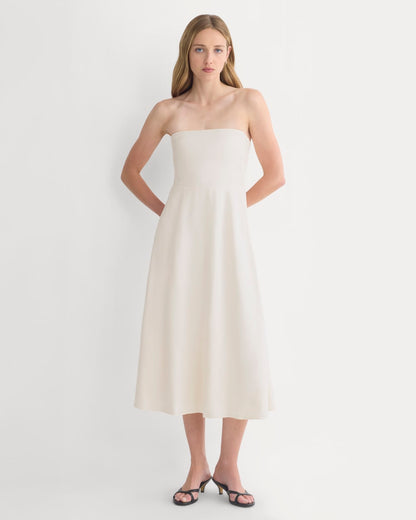 Strapless Dress in Stretch Linen | Bone