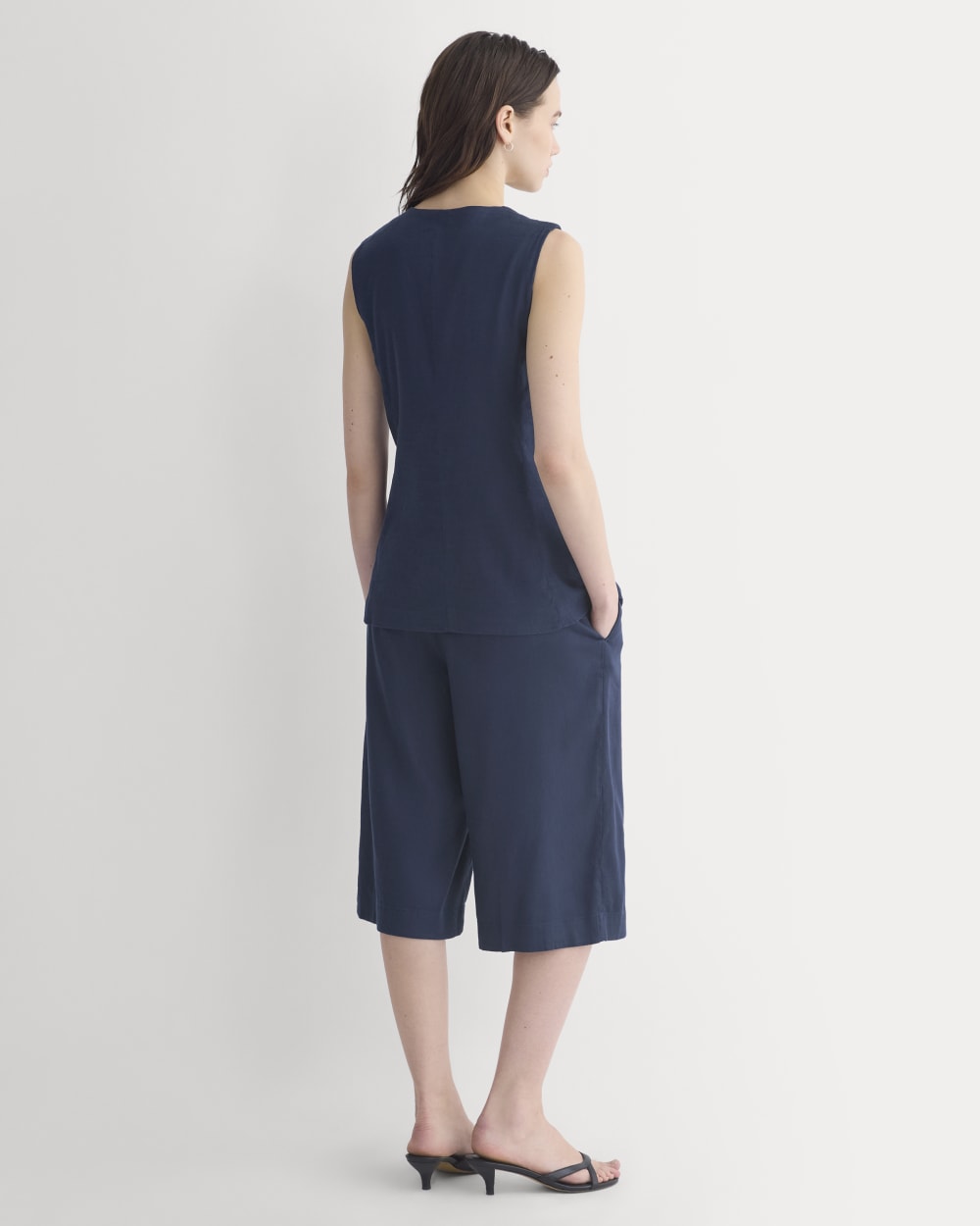Long Vest in Stretch Linen | Navy