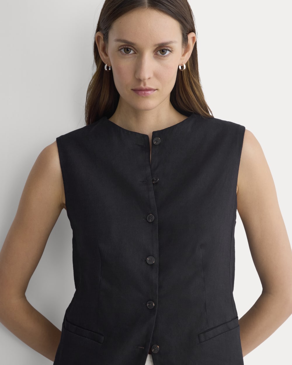 Long Vest in Stretch Linen | Black