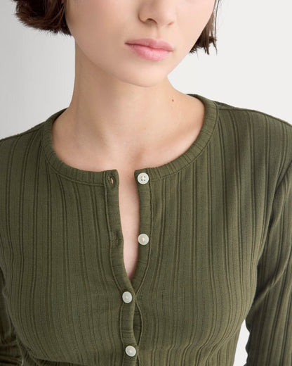 Cardigan in Pointelle | Olive Night