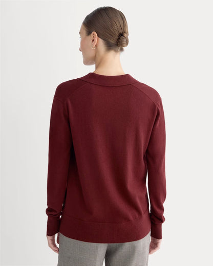 Oversized Polo Sweater in Cotton Merino | Deep Red