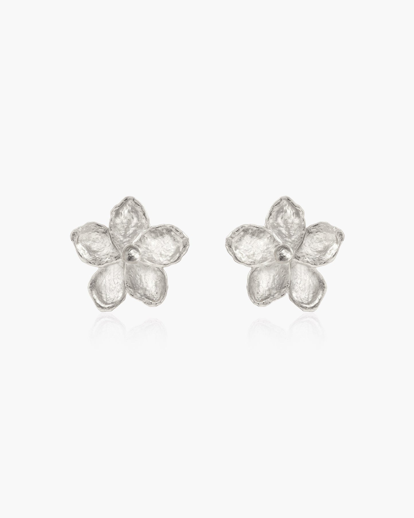 Textured Floral Earrings in Silver