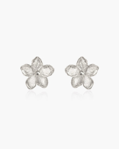 Textured Floral Earrings in Silver