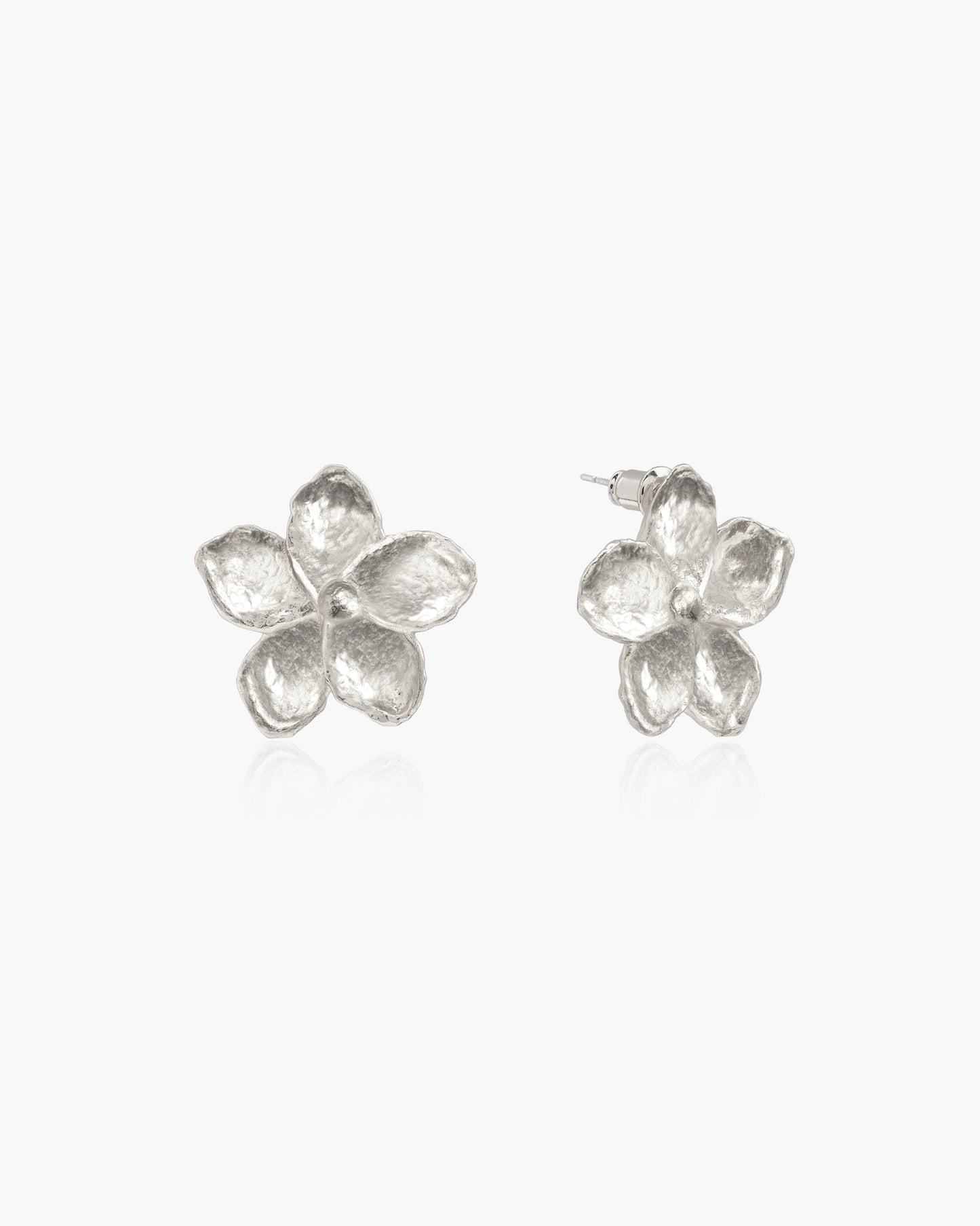 Textured Floral Earrings in Silver