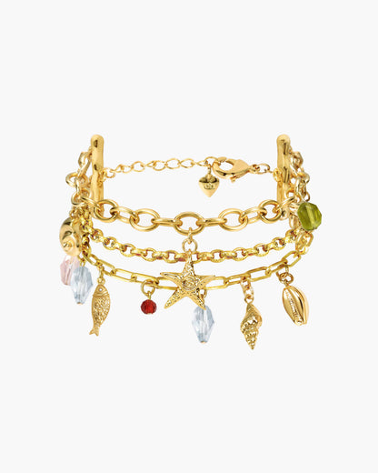 Coral Dancer Multi-charm Bracelet in Gold
