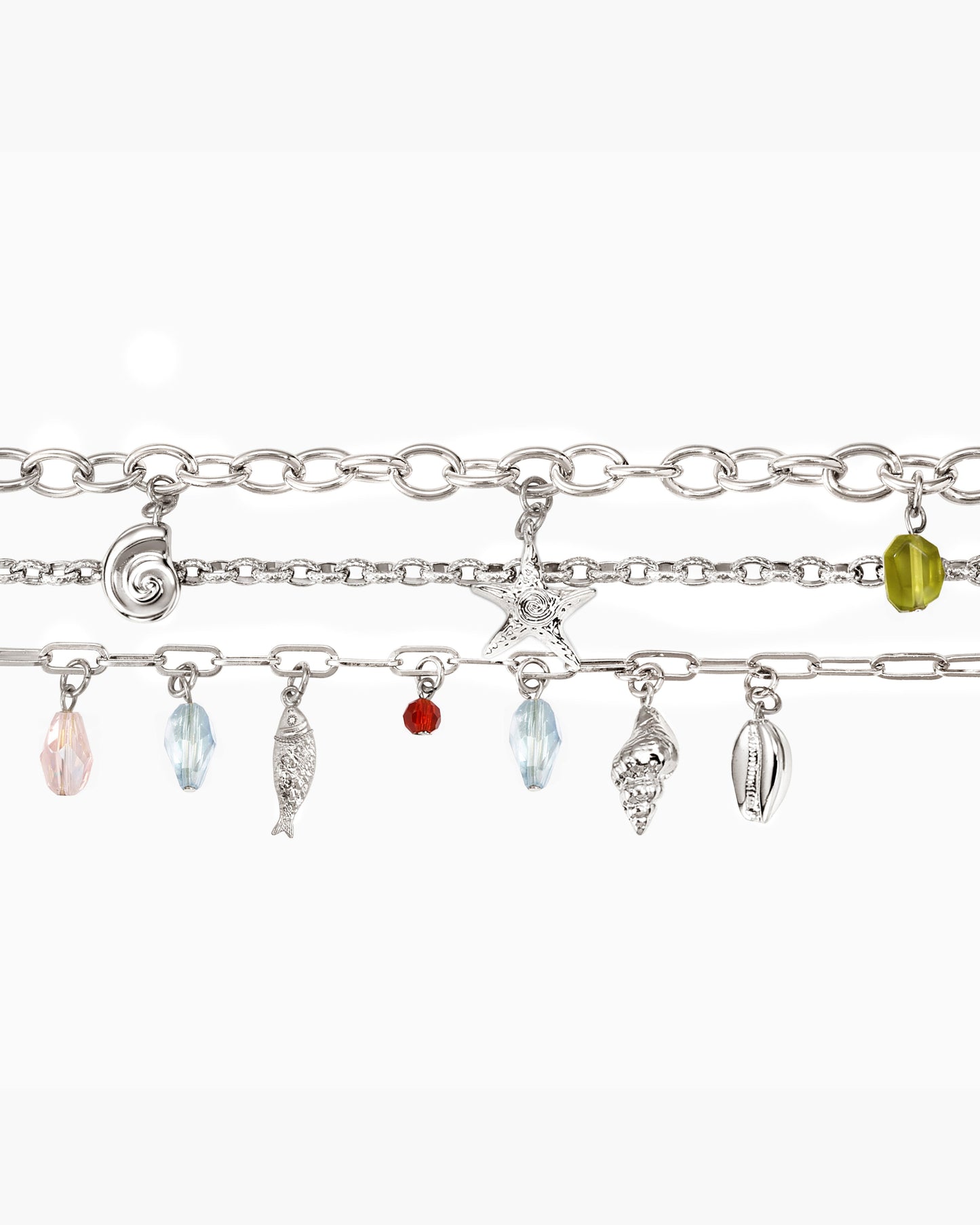 Coral Dancer Multi-charm Bracelet in Silver