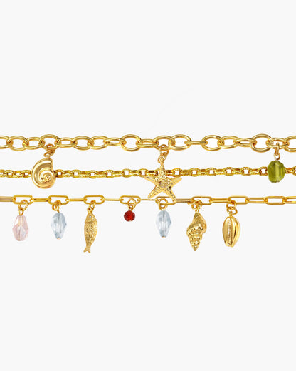 Coral Dancer Multi-charm Bracelet in Gold