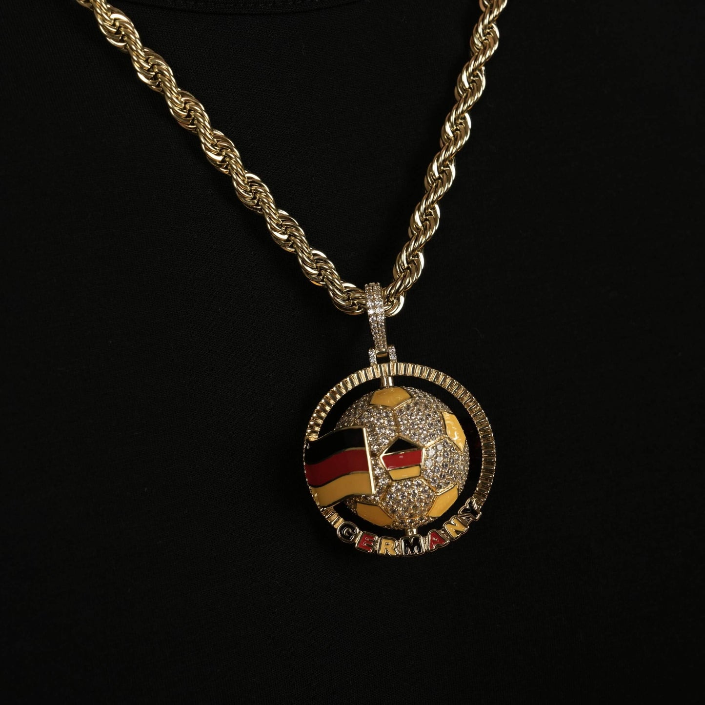 Diamond Germany Spinning Globe Flag Pendant in Yellow Gold