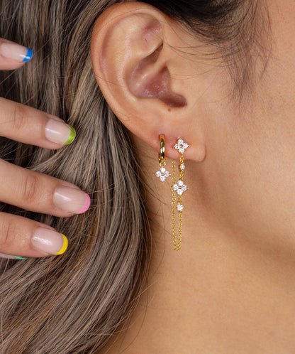 Gold Lucky Clover Earrings Set