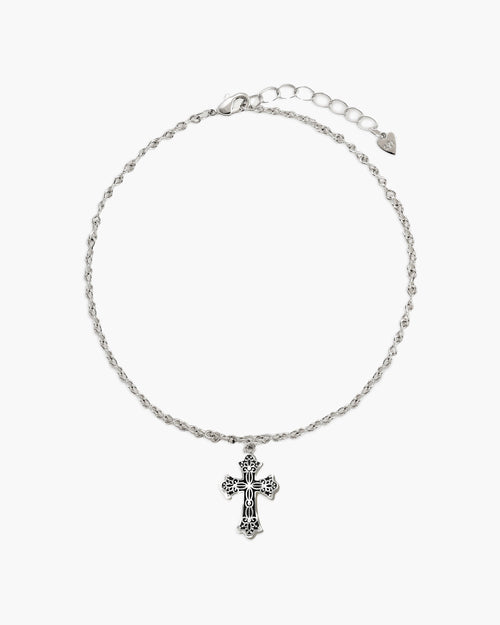 Relic Cross Charm Anklet in Silver