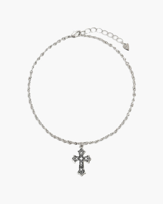 Relic Cross Charm Anklet in Silver