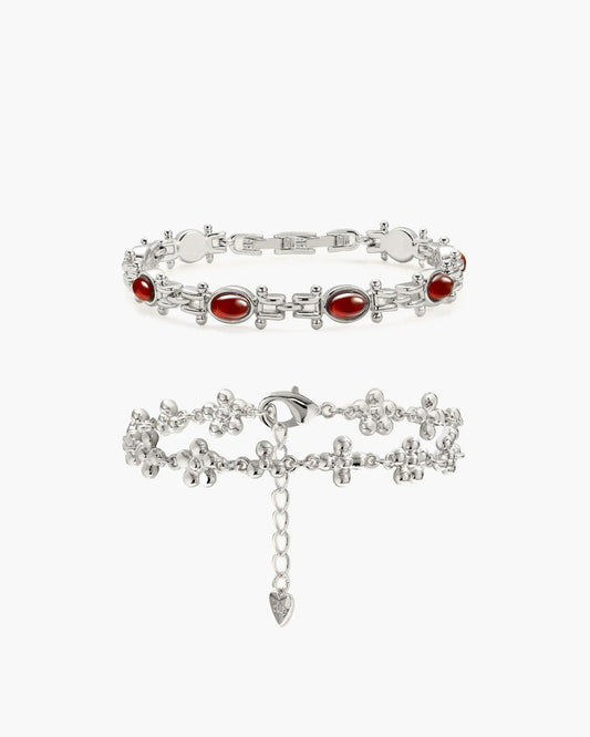 Tess's Treasure Carnelian & Daisy Molecule Bracelet Set in Silver