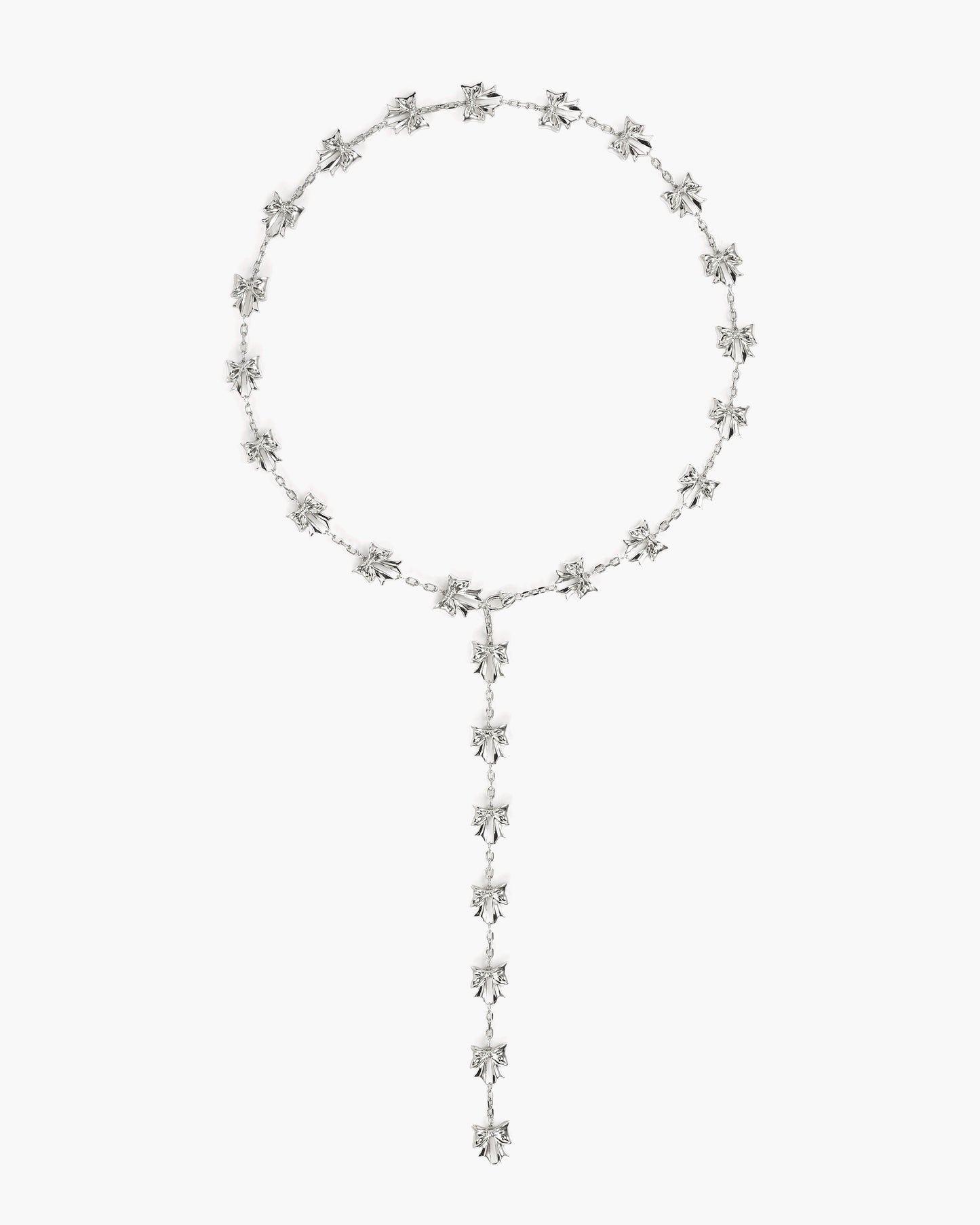 Bow Lariat Long Necklace in Silver