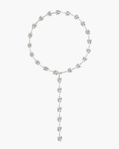Bow Lariat Long Necklace in Silver