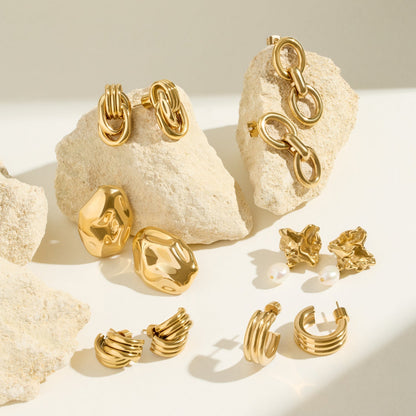 Triple Band Hoop Earrings (Gold)