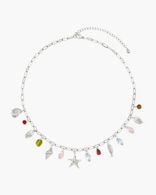 Coral Dancer Multi-charm Choker Necklace in Silver
