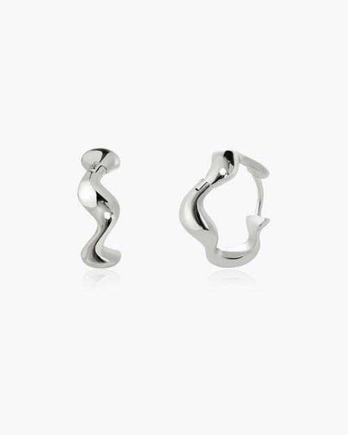 Silver Wave Hoop Earrings