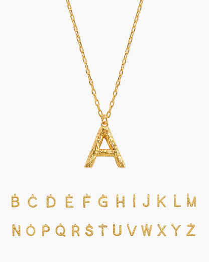 Textured Initial Letter Necklace in Silver